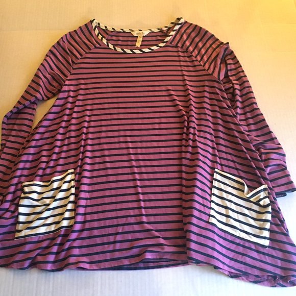 "Matilda Jane" Violet and Navy Striped Top (L) - Picture 1 of 5